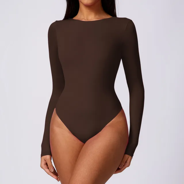 Women's Corset Long Sleeve Yoga Bodysuit Coffee - Shop at LoveMi