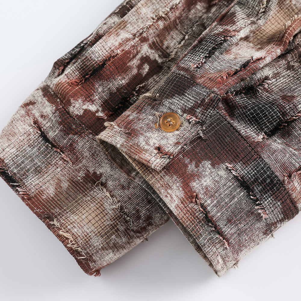 Washed And Worn Plaid Shirt Men's European And American Fashion