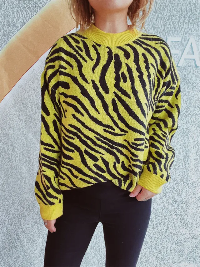 Commuter Knitted Two piece Zebra Pattern Contrast Color Yellow - Shop at LoveMi