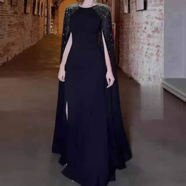 New Middle East Hot Fix Rhinestone Robe Evening Gown Black - Shop at LoveMi