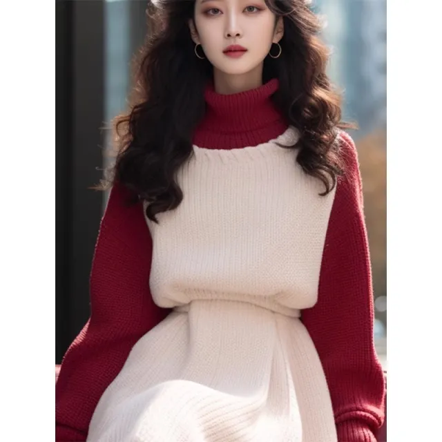 Temperament New Year Red Patchwork Dress Women Autumn Winter Wine - Shop at LoveMi