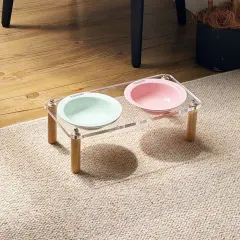 Cat Water Bowl Dog Basin Anti-tumble High Leg Cat Bowl Ceramic Cat Food Holder Double Bowl - B,Dand2 Double Wooden - View 1