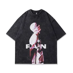 Printed Heavy Half Sleeve T-shirt Men's And Women's Distressed Washed Short Sleeve Street Top - Black - View 1