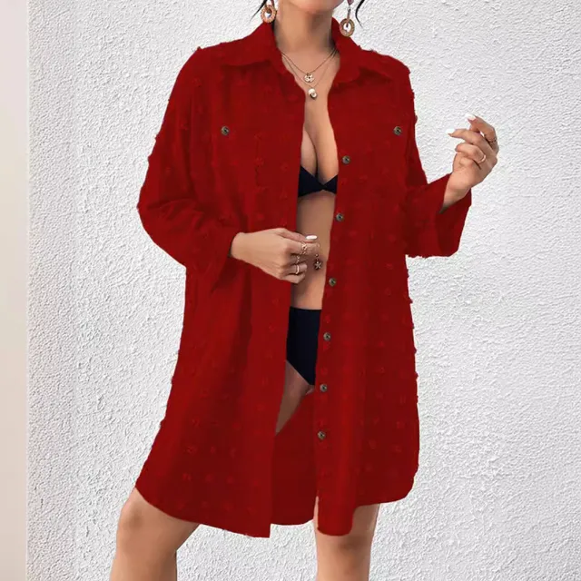 Chiffon Jacquard Fur Ball Loose Casual Shirt Wine - Shop at LoveMi