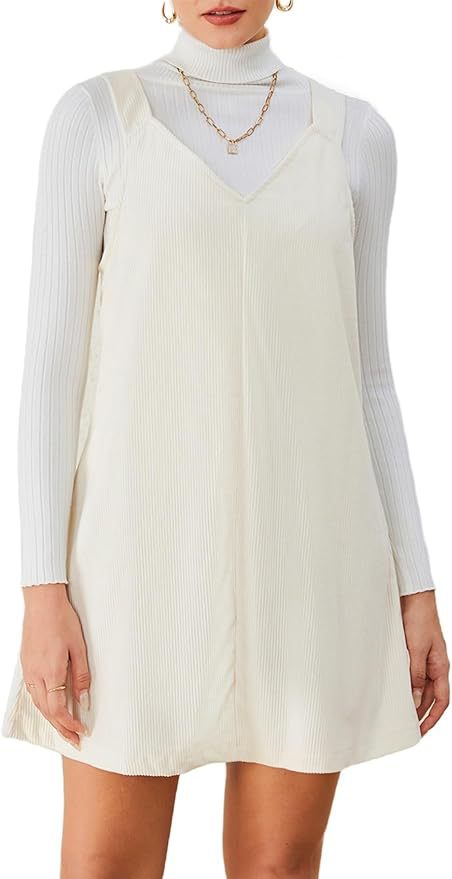 European And American Leisure Slimming V-neckline Solid Color Corduroy Suspender Skirt