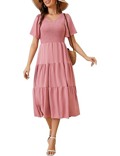 Spring Summer Short Sleeve V Neck Ruffled Dress Red - Shop at LoveMi