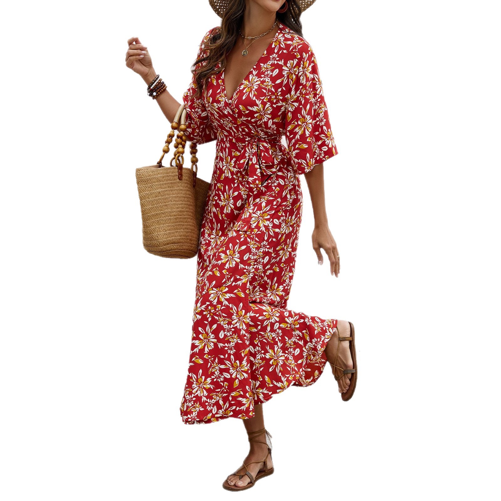 Strap-style Half-sleeve Sheath Dress For Women