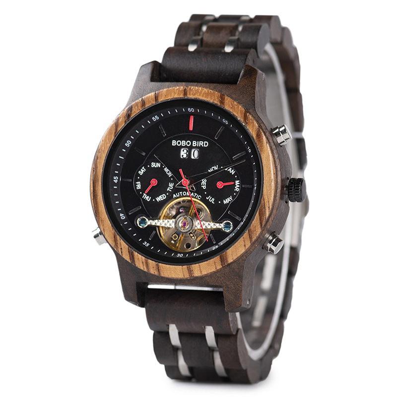 Business Flywheel Mechanical Multi-function Wooden Watch 5