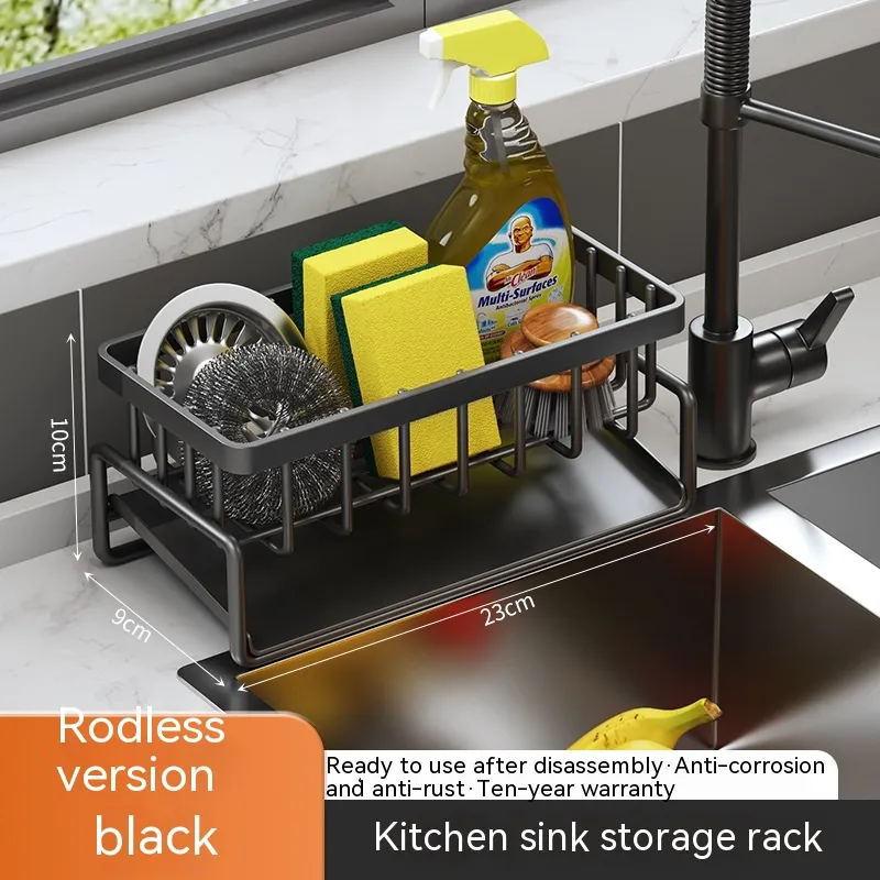 Rag Rack Kitchen Shelf Sink Drainage Basket Sub-table Multi-functional - Black
