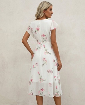 Fashionable Floral-print Chiffon Dress For Women