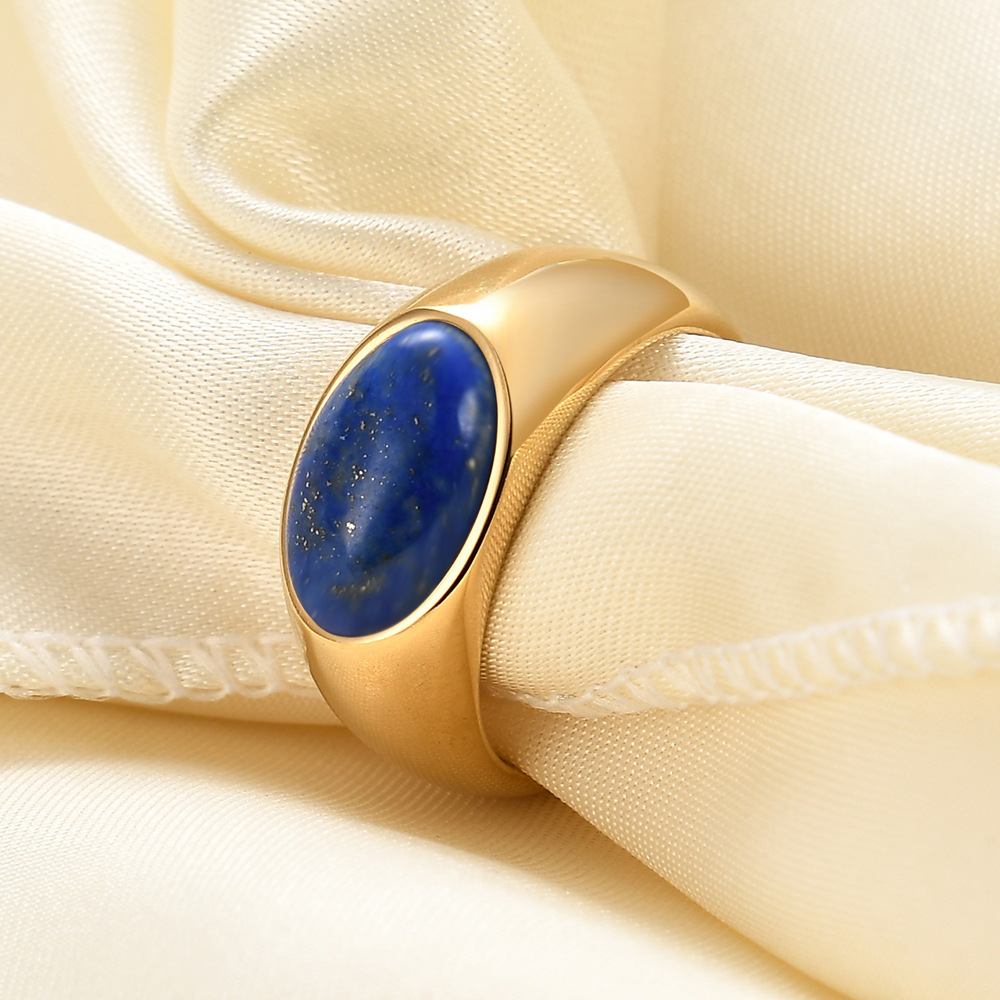 Women's Simple Stainless Steel Mosaic Oval Natural Stone Ring