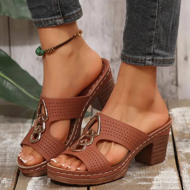 Wedge Platform Slippers Women's Shoes Chunky Heel Platform Fish Mouth I shaped Brown - Shop at LoveMi