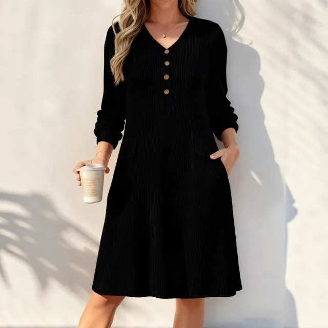 Women's Fashion Casual Long Sleeve Knitted Dress Black - Shop at LoveMi