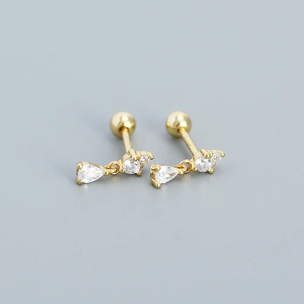 Zircon Pendant Ear Clip 925 Sterling Silver
