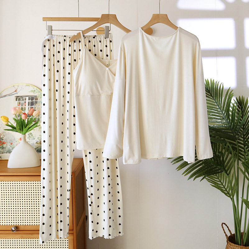 Confinement Clothing Spring And Summer Modal Three-piece Long-sleeved Trousers Pregnant Woman Feeding Nursing Pajamas