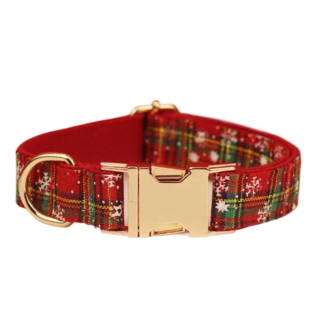 Red Background Snowflake Christmas Pet Collar Plaid Dog Rope Leash Suit Fashion Bowknot Flowers Dog Collar - Shop at LoveMi