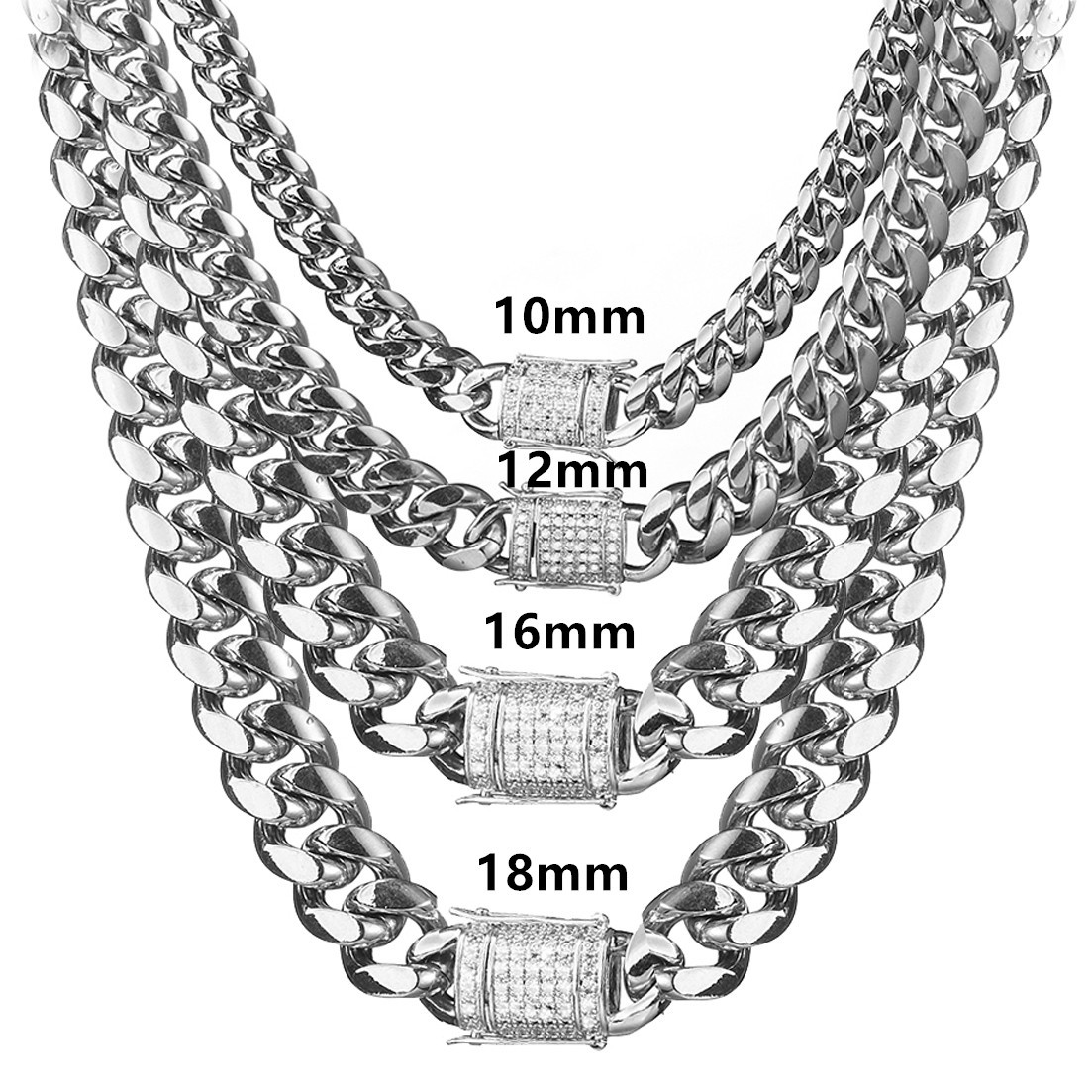 Stainless Steel Micro-paved White Diamond Clasp Close-knit Necklace