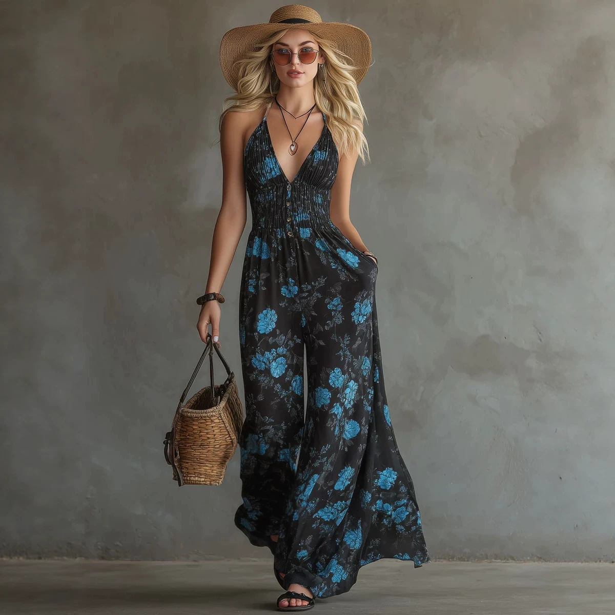 Womens Chiffon Sleeveless Casual Jumpsuit