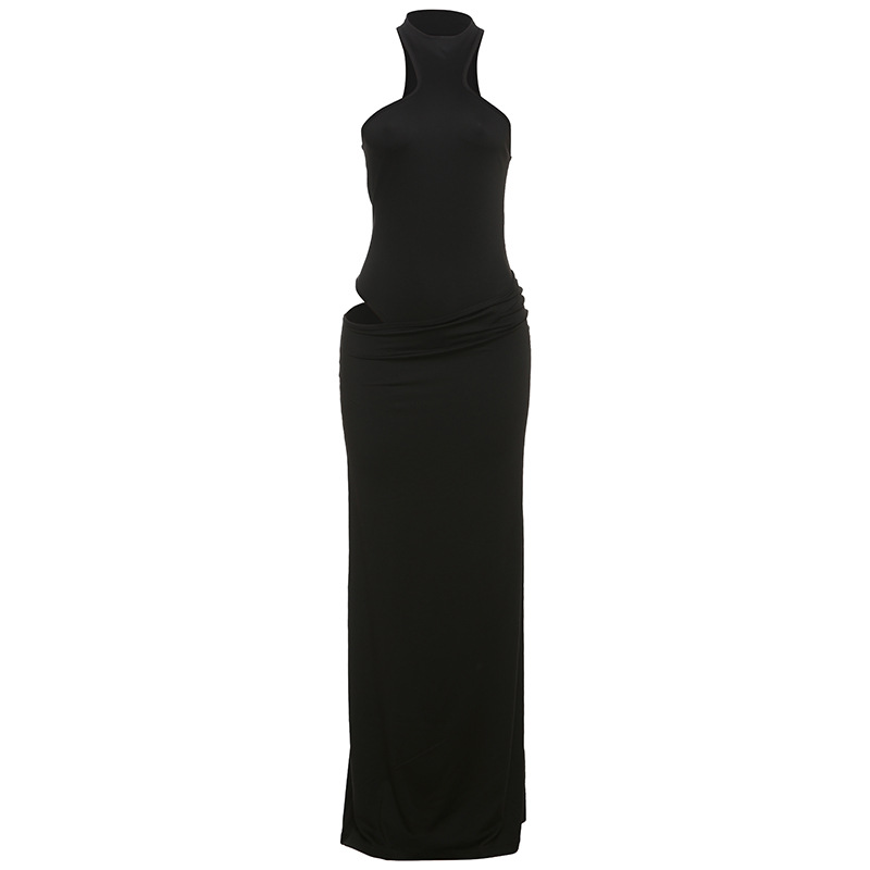 Solid Color Round neck High Waist Slim fit Hip Skirt Suit Black - Shop at LoveMi