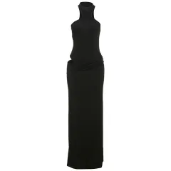 Solid Colour Round-neck High Waist Slim-fit Hip Skirt Suit - Black - View 1
