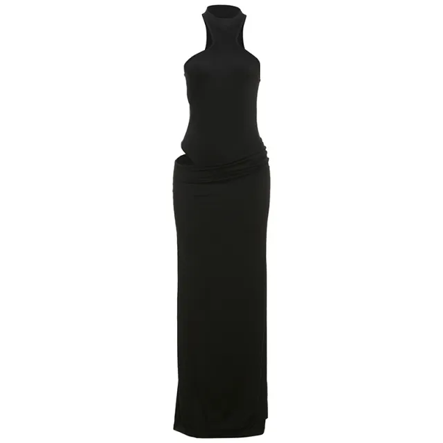 Solid Color Round neck High Waist Slim fit Hip Skirt Suit Black - Shop at LoveMi