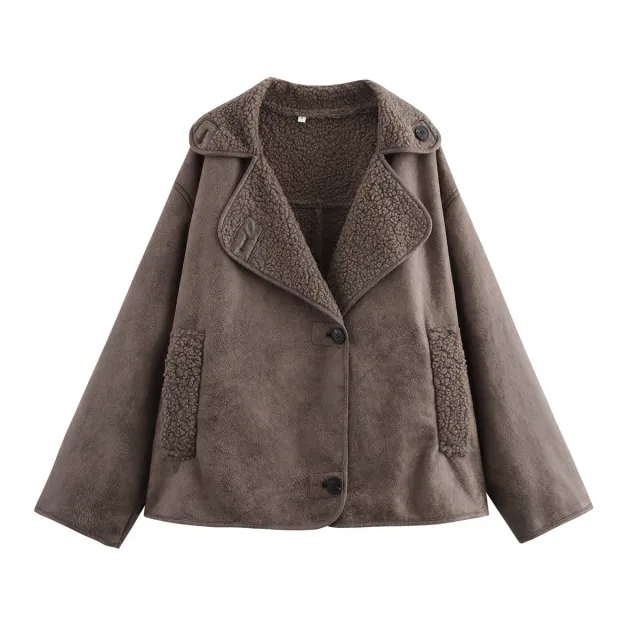 Women's Color Matching Fur Single breasted Coat Light Brown - Shop at LoveMi