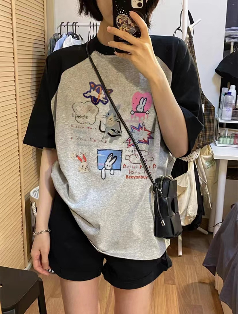 American Retro Korean Type Idle Style Oversize Cotton Short Sleeve