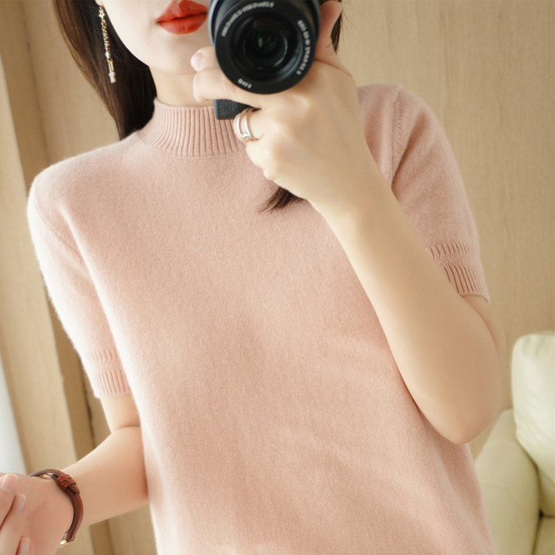 打底衫薄毛衣女宽松针织衫短袖五分袖上衣