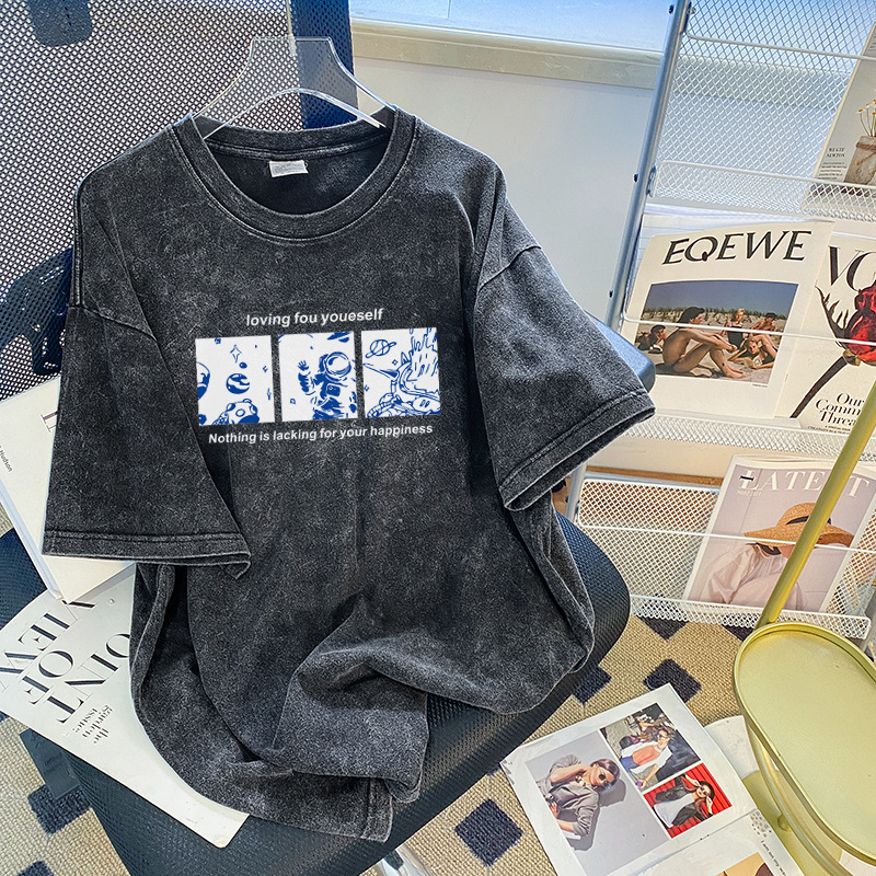 Men's And Women's Cotton Round Neck Short sleeved Shirt Blue - Shop at LoveMi