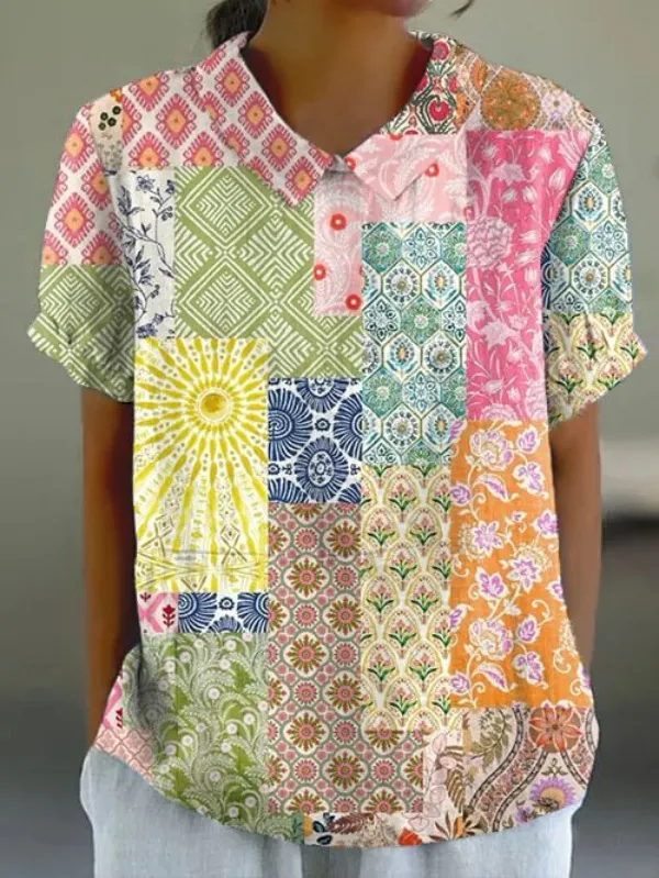 Shirt Women's Short Sleeve Creative Retro Short Sleeve T shirt 36 D758 - Shop at LoveMi