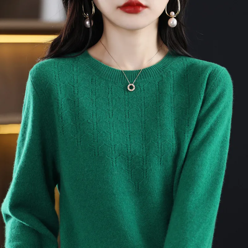 New Round Neck Bottoming Shirt Pullover Women's Sweater - Emerald-M