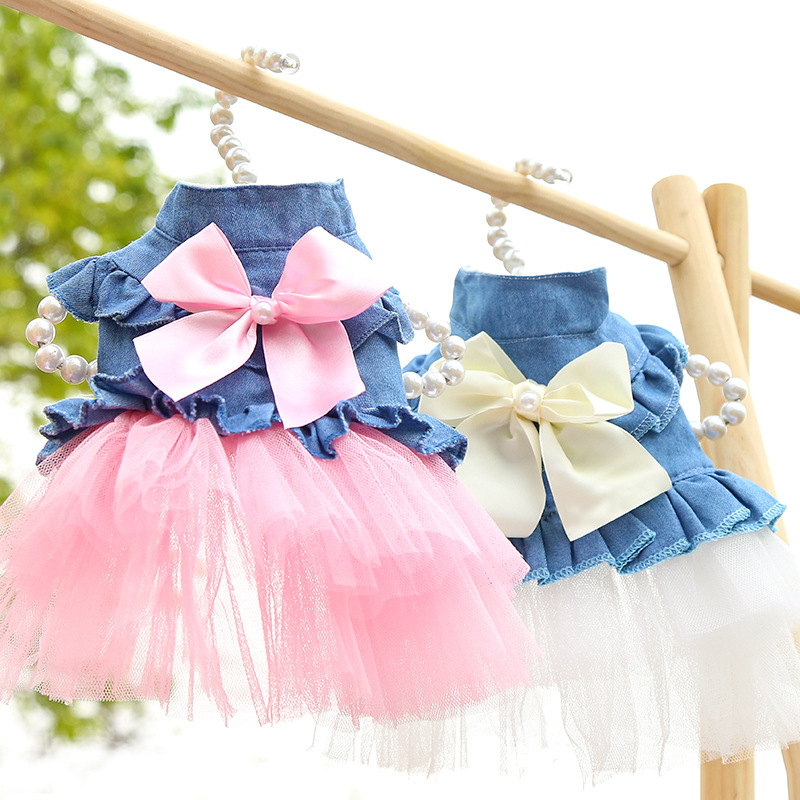 Korean Version Creative Bow Pet Denim Skirt