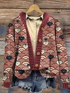 3D Digital Printing Cardigan Knitted Coat Imitation Sweaters Women's Clothing - 2 Style - View 1