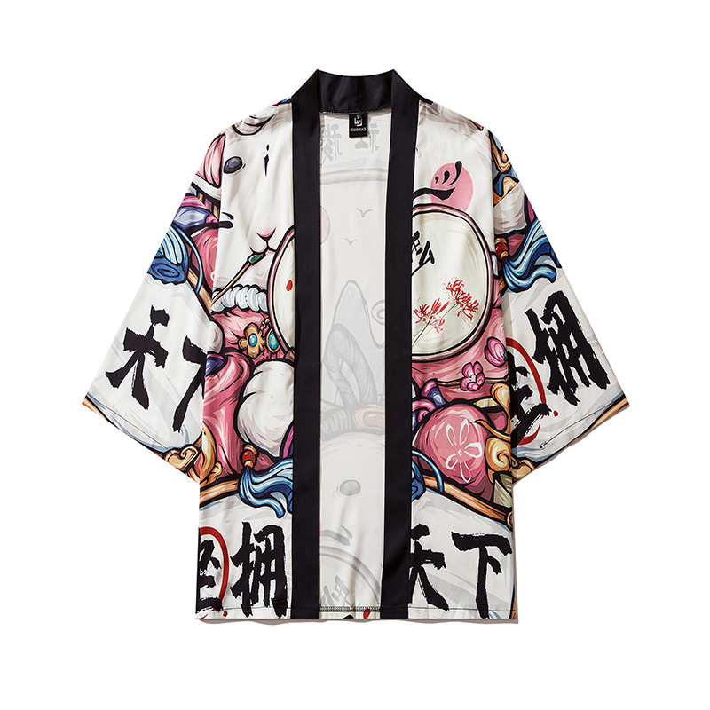 Personalized Cartoon Printed Kimono Loose 34 Sleeve Shirt