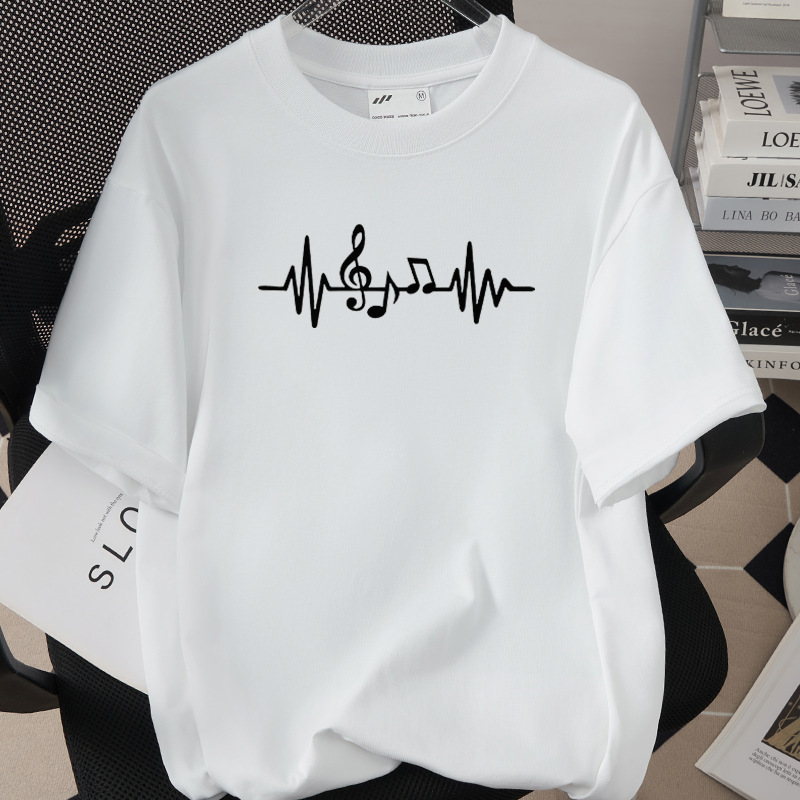 Music And Headphones Creative Print T-Shirt Loose Fit
