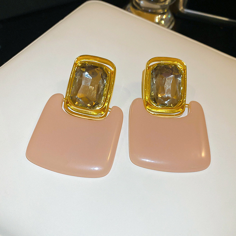 Silver Stud Rhinestone-encrusted Square Stud Earrings