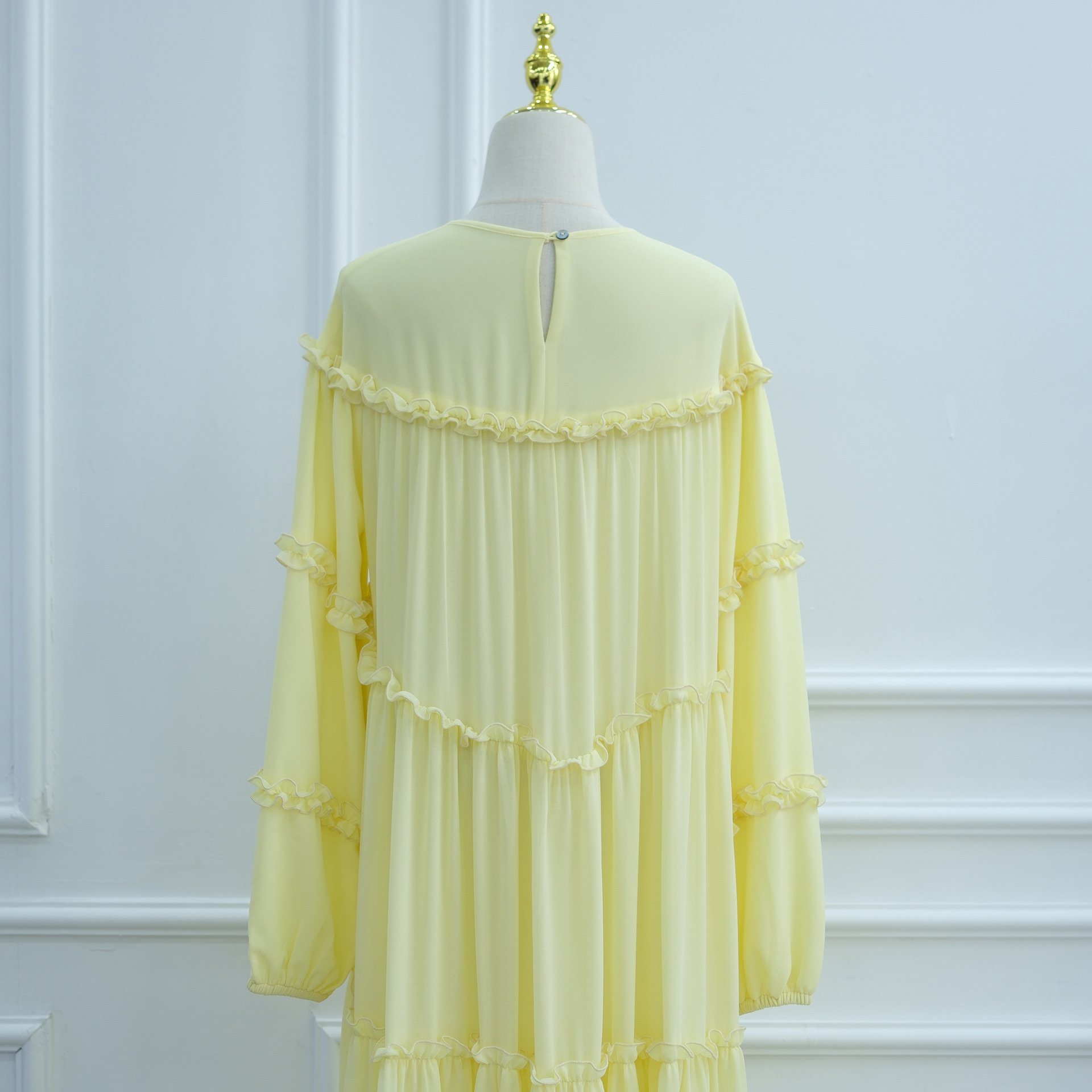 Lace-Trim Long-Sleeve Tiered Maxi Dress — product details and sizing image 5
