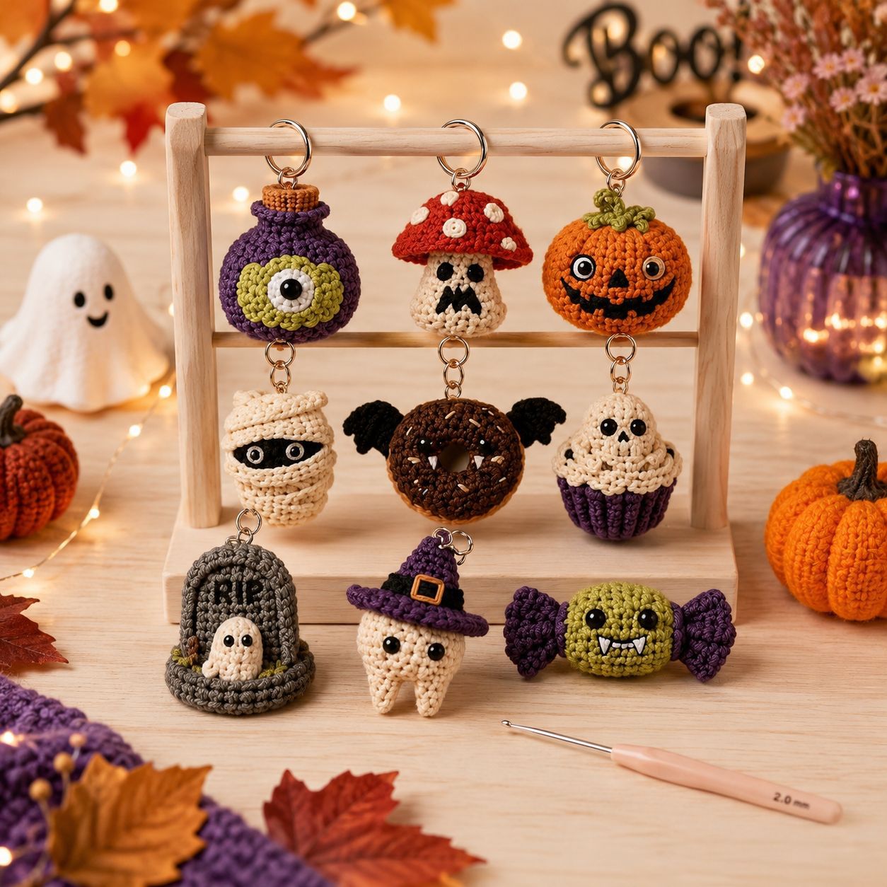 Kit de breloc de Halloween, croșetat manual, pentru bricolaj