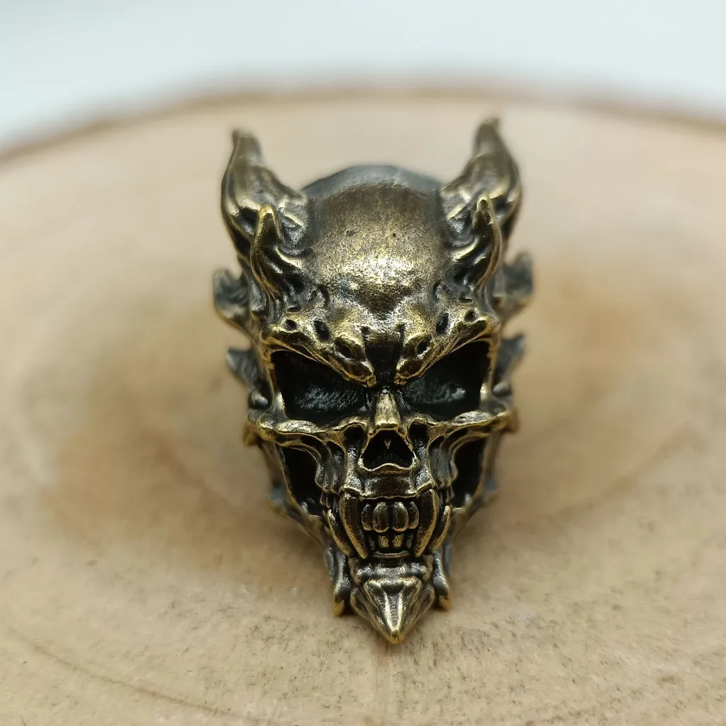 Skull Dough Cutter Parachute Cord Pendant Push Card Pendant Slingshot - Brass