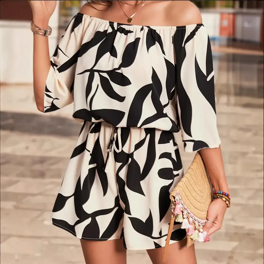 Off-shoulder Elastic Waist Jumpsuit Fashion Women's Wear