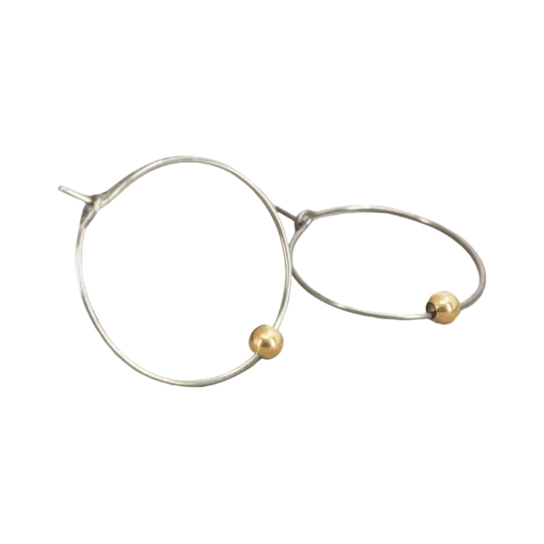 Retro Minimalist Silver Ring With Gold Bead Earrings For Women