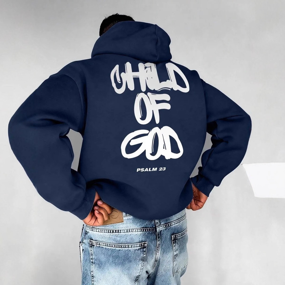 Mens Letter-Print Hoodie With Fleece-Lined Pullover Top