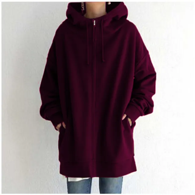 Zipper Hooded Long Velvet Lining Sweater Deep Purple - Shop at LoveMi