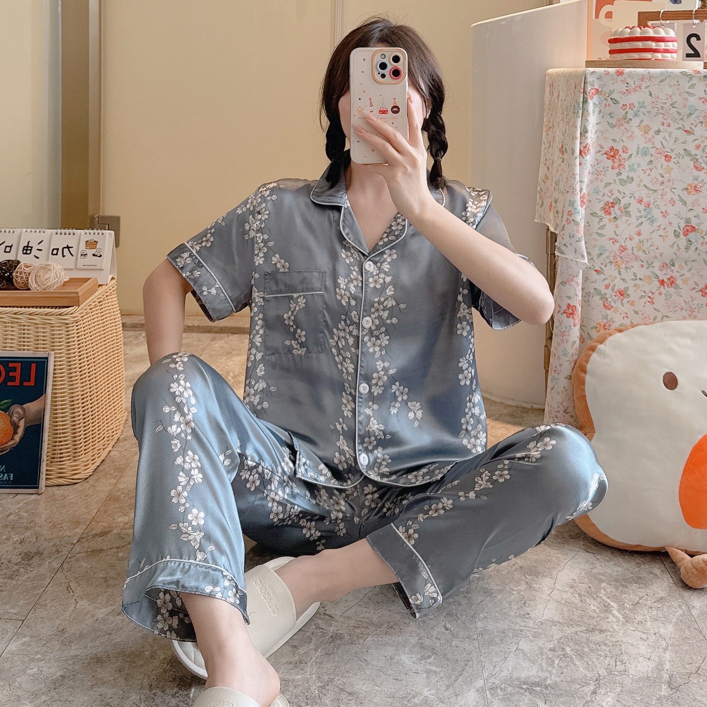 Summer Casual Short Sleeve Comfortable Lapel Ice Silk Home Wear Women 9 Style - Shop at LoveMi