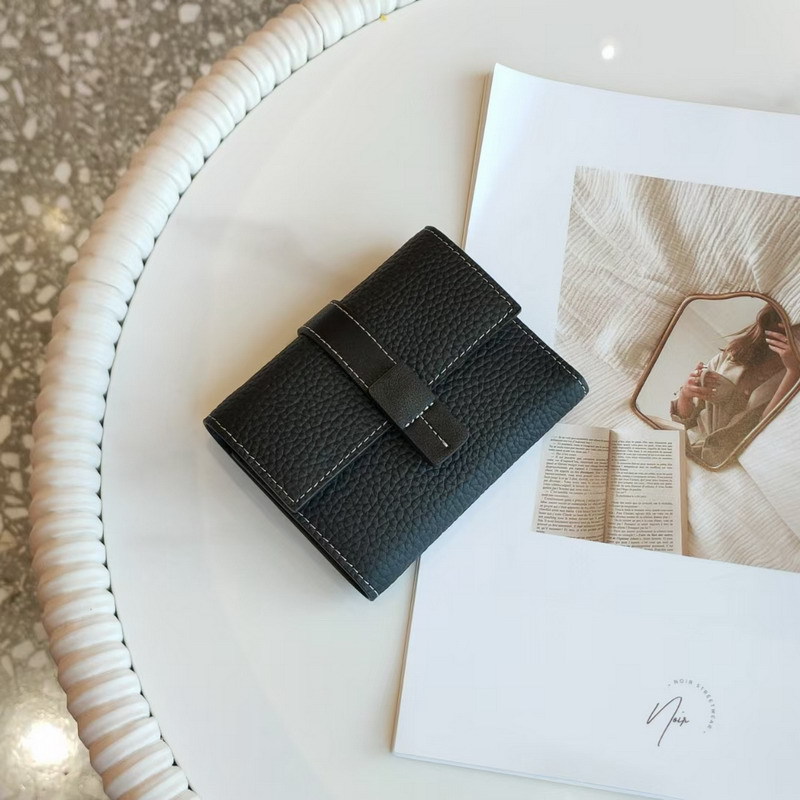 First Layer Short Cowhide Color Matching Wallet Black - Shop at LoveMi