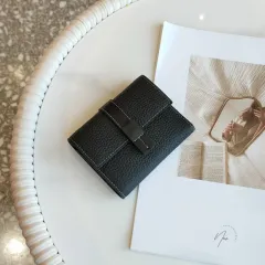 First Layer Short Cowhide Color Matching Wallet - Black - View 1