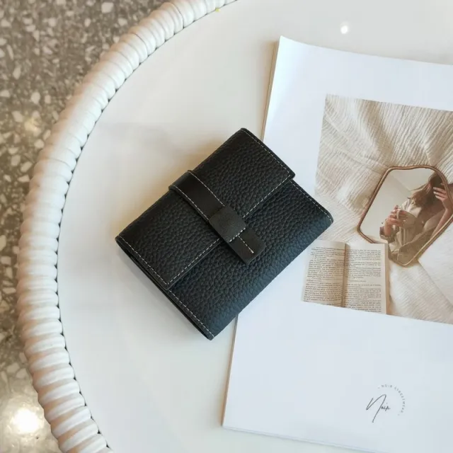 First Layer Short Cowhide Color Matching Wallet Black - Shop at LoveMi