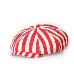 Retro Bold Stripes Fashion British Youth Octagonal Cap - Red - View 1