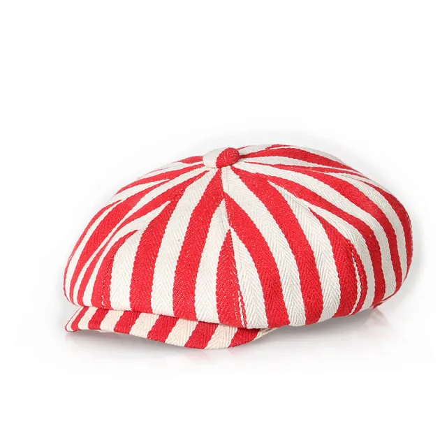 Retro Bold Stripes Fashion British Youth Octagonal Cap Red - Shop at LoveMi
