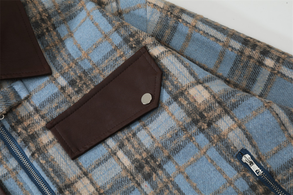 American Color-contrast Check Polo Collar Jacket Men's